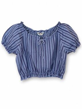 Hard Tail Blue & White cropped Sexy Peasant Blue & Purplestriped Ladies Top NWT